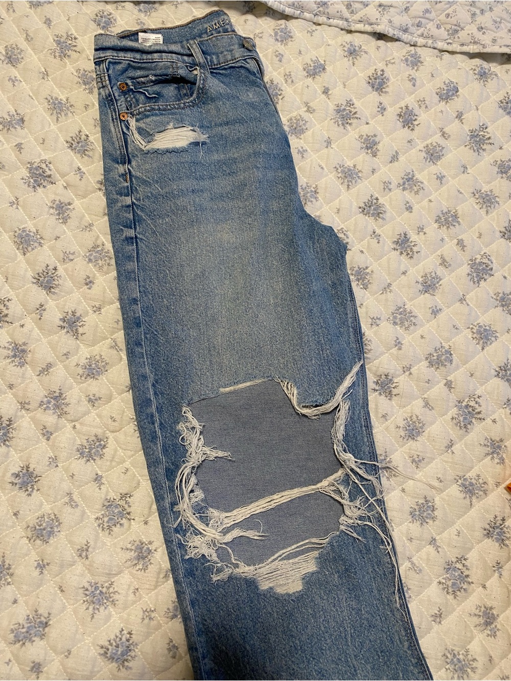 American Eagle Outfitters Light Blue Ripped Straight-Leg Jeans